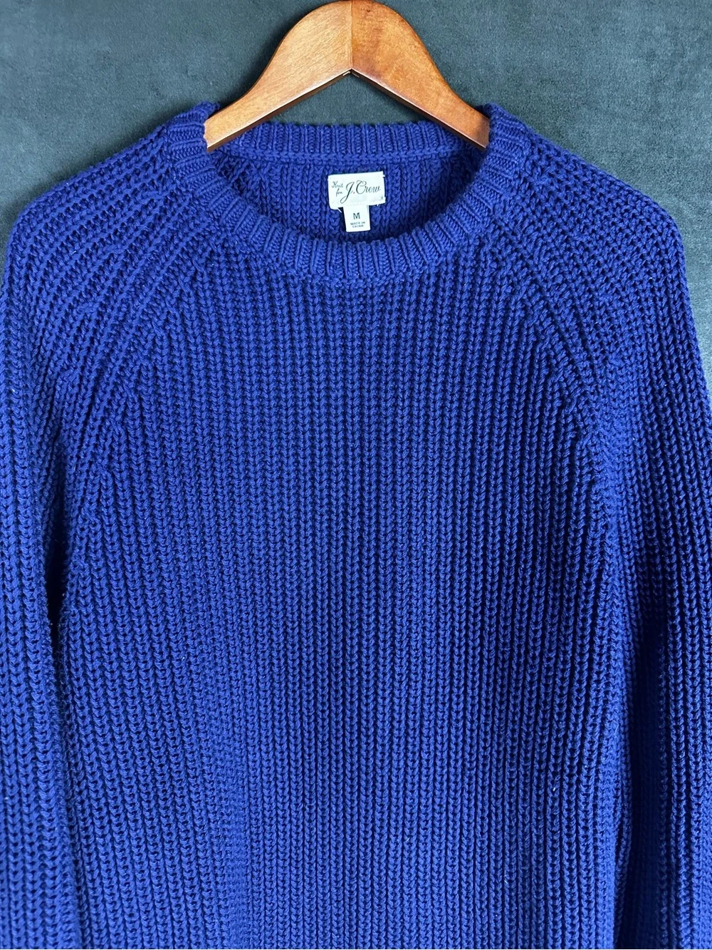J.Crew Heritage Cotton Shaker-Stitch Fisherman Crewneck Sweater M Vivid Navy